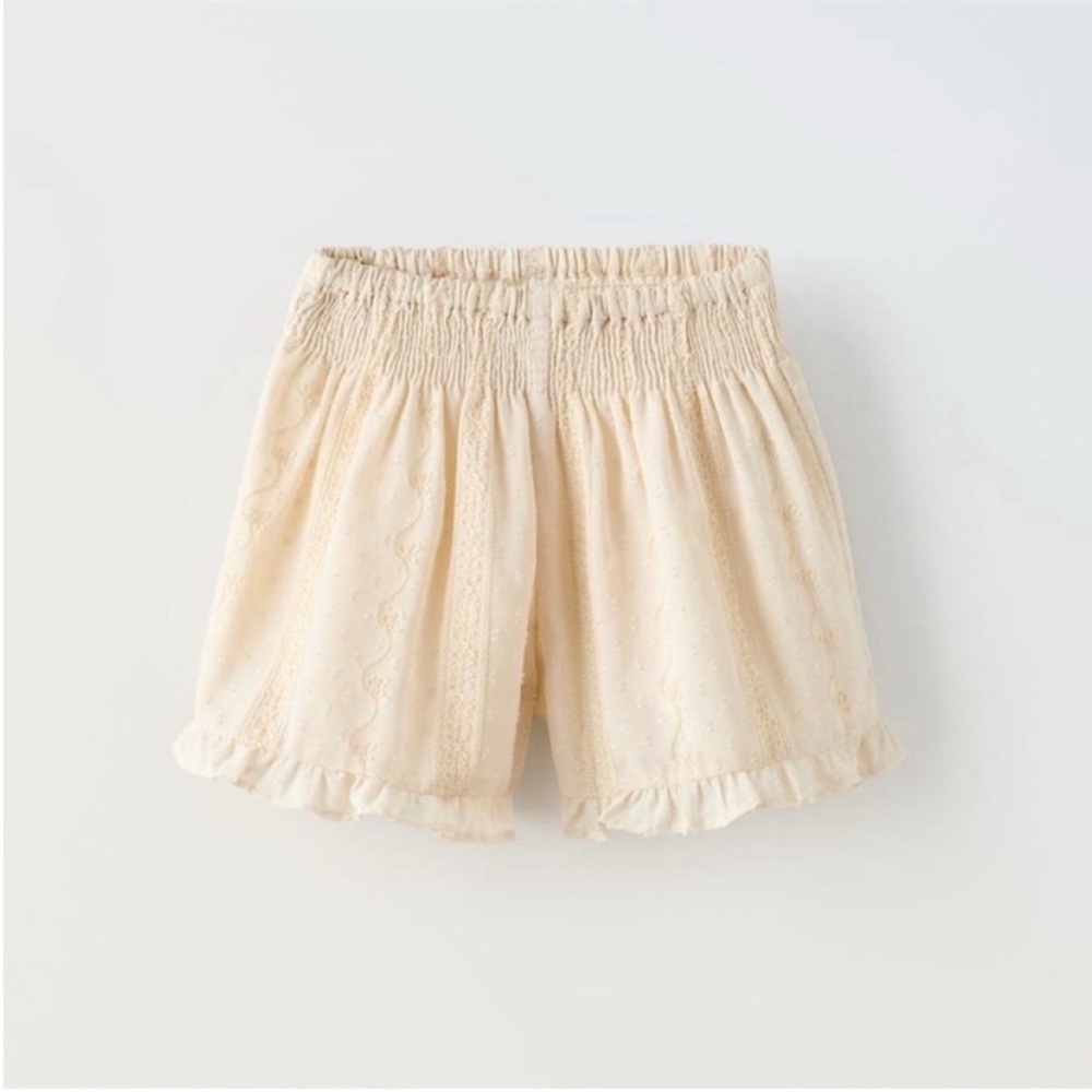 Zara Kids, Ecru, EMBROIDERED DOTTED MESH SHORTS